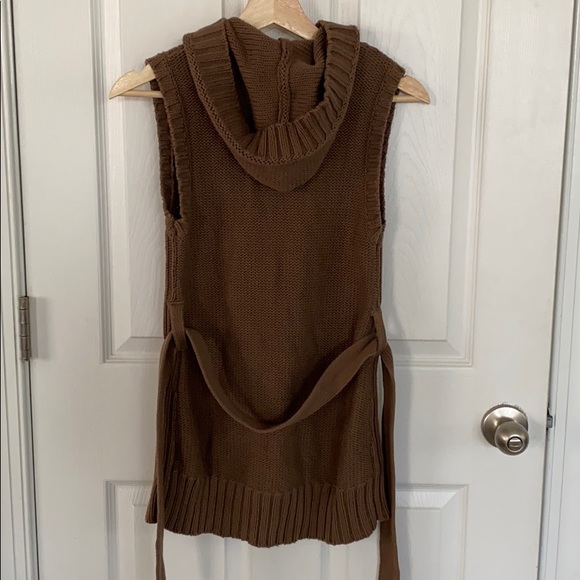 cable knit duster belted cardigan hood L (12) - Picture 2 of 4